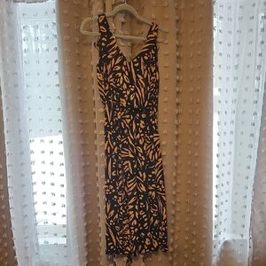 Nicole Miller Black and Cream Leaf Midi Dress